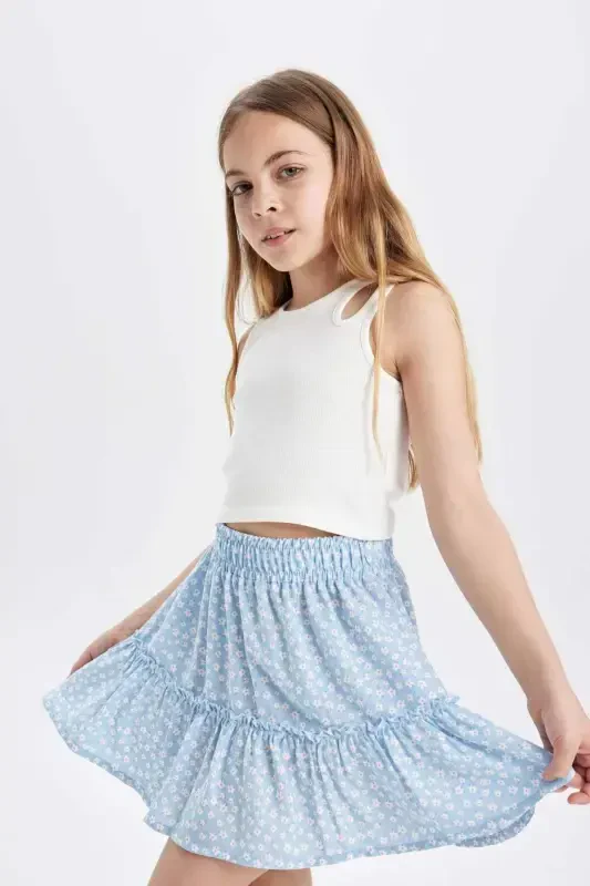 Girls' Floral Viscose Skirt B4459A824SM - 3