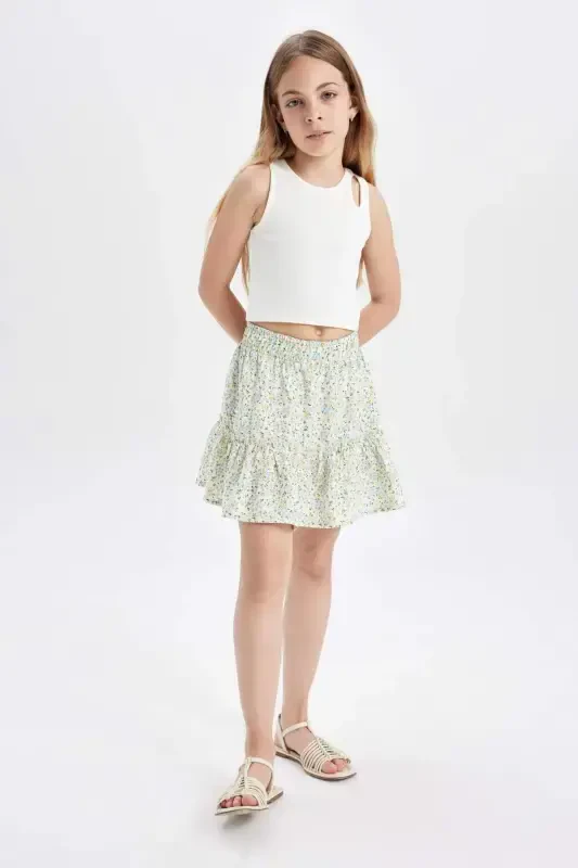 Girls' Floral Viscose Skirt B4459A824SM - 2