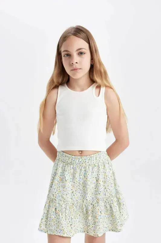 Girls' Floral Viscose Skirt B4459A824SM - 3