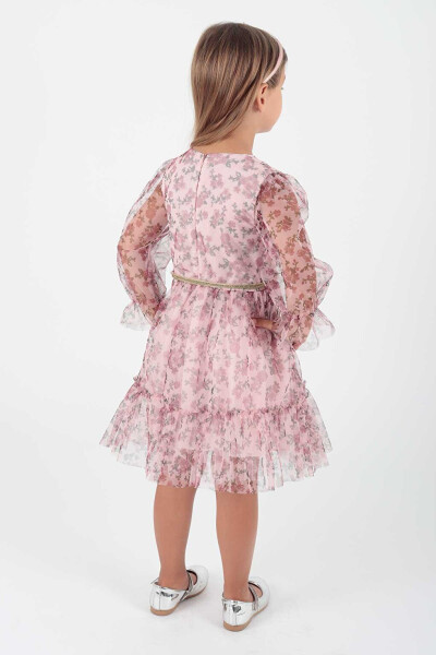 Girls' Flower Print Crowned Belted Dress Ak2202 - 10