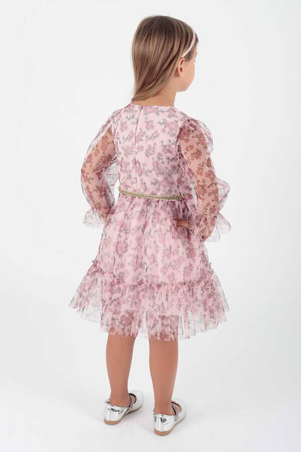 Girls' Flower Print Crowned Belted Dress Ak2202 - 10