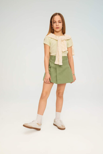 Girls Gabardine Shorts Skirt Light Green - 2