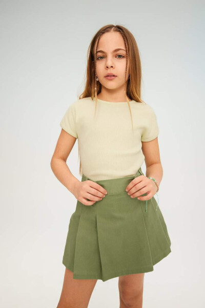 Girls Gabardine Shorts Skirt Light Green - 3