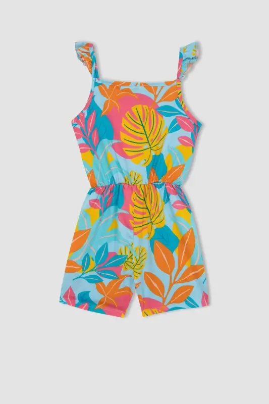 Girl's Girl Patterned Strappy Cotton Short Jumpsuit T2733a623hs-Turquoise - 8