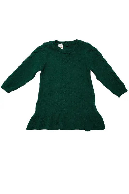 Girl's Green Long Sleeve Knit Sweater-Green - 1