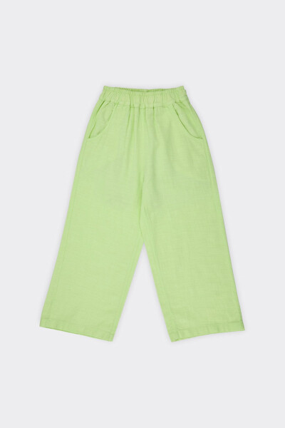 Girl's Green Pants with Elastic Waist - 007 - 1