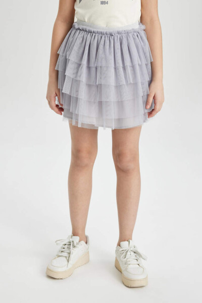 Girls Grey Elastic Waist Tulle Skirt Light Grey - 3