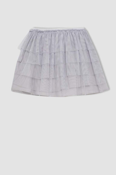 Girls Grey Elastic Waist Tulle Skirt Light Grey - 7