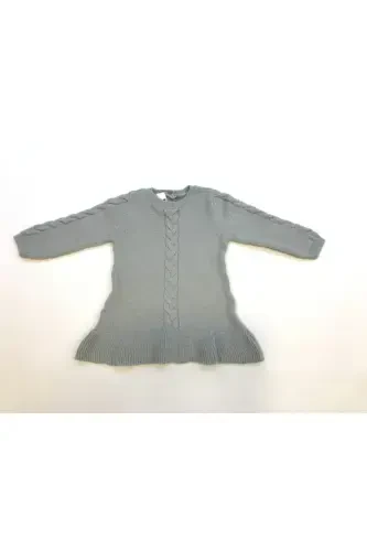 Girl's Grey Long Sleeve Knit Dress-grey - 1