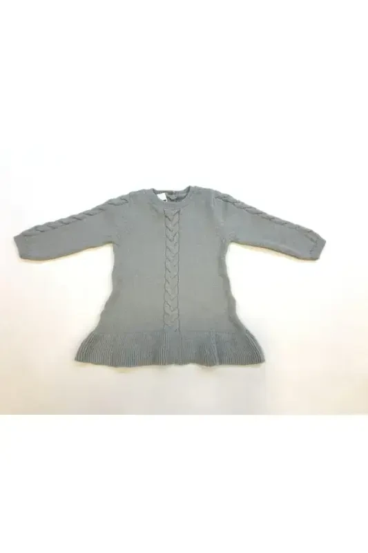 Girl's Grey Long Sleeve Knit Dress-grey - 1