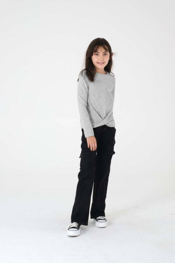 Girls' Grey Long Sleeve Knit Sweater - 8