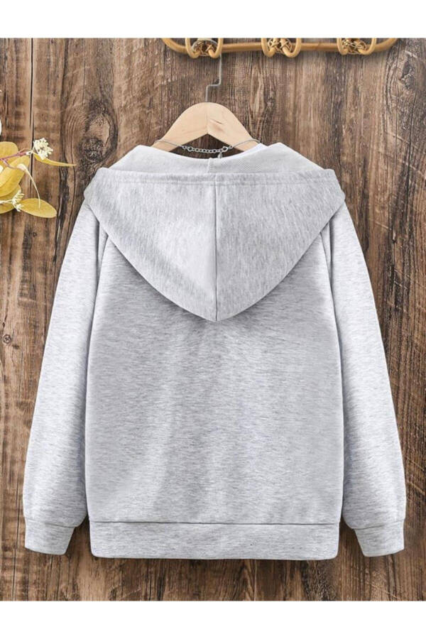 Girls' Grey Minimal Heart Printed Zipper Hoodie - 2