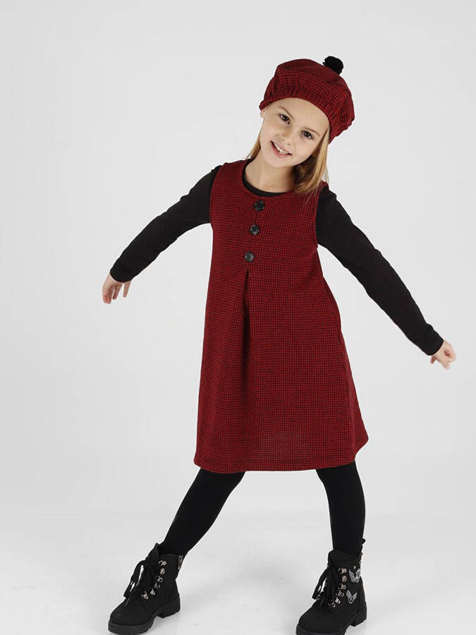 Girls Hat and Dress 3 Piece Set Button Detail Ak2403 - 8