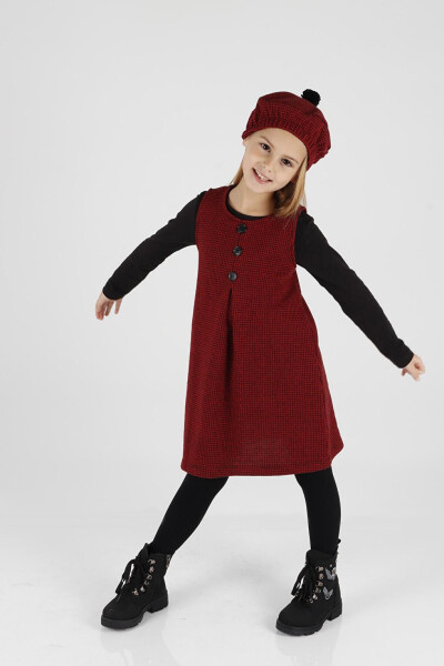 Girls Hat and Dress 3 Piece Set Button Detail Ak2403 - 15