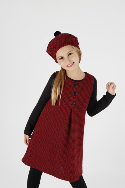 Girls Hat and Dress 3 Piece Set Button Detail Ak2403 - 16