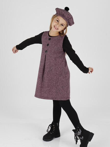 Girls Hat and Dress 3 Piece Set Button Detailed Ak2403 - 10