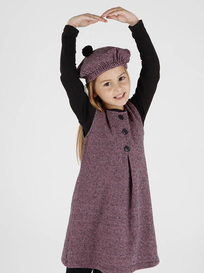 Girls Hat and Dress 3 Piece Set Button Detailed Ak2403 - 12