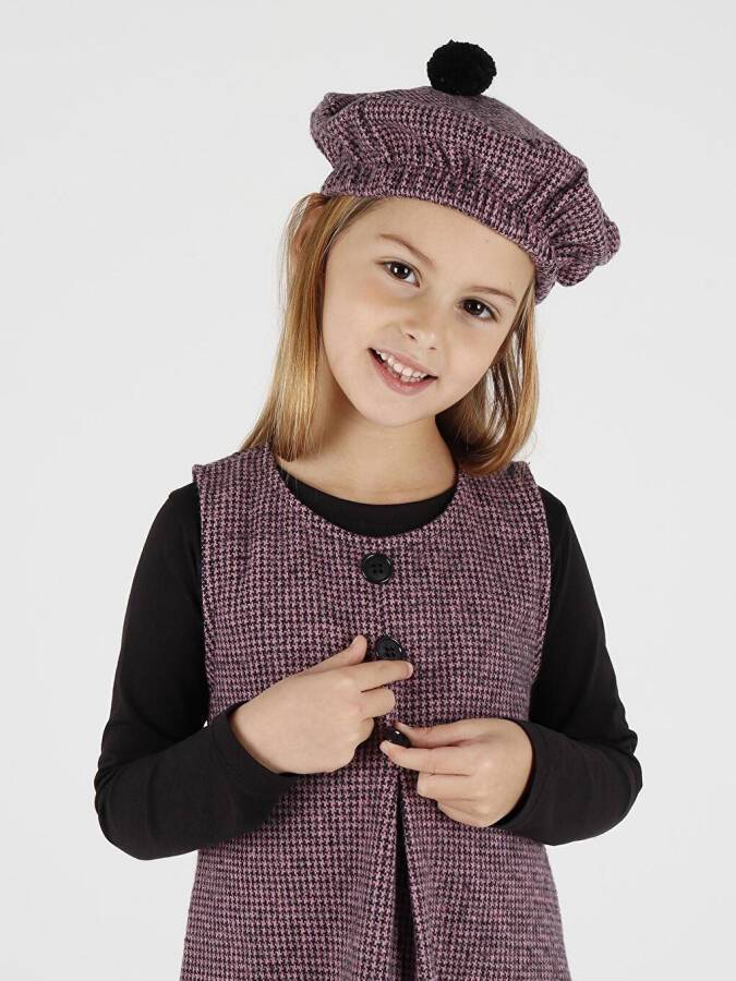 Girls Hat and Dress 3 Piece Set Button Detailed Ak2403 - 13