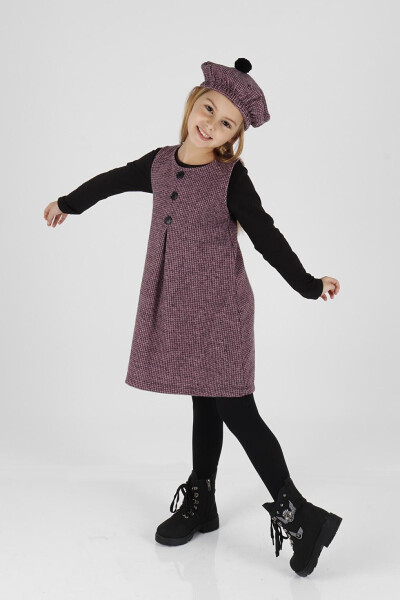 Girls Hat and Dress 3 Piece Set Button Detailed Ak2403 - 16