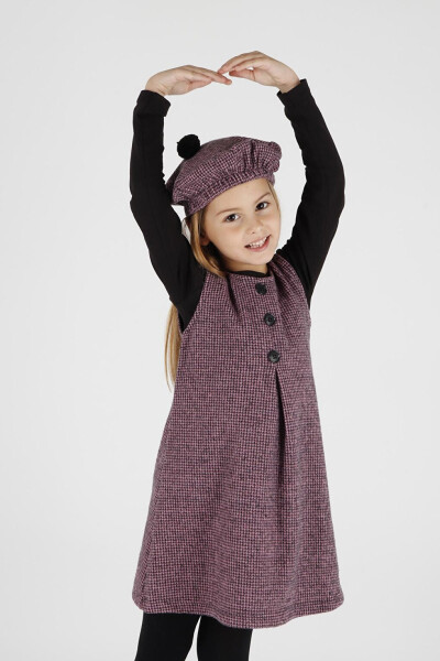 Girls Hat and Dress 3 Piece Set Button Detailed Ak2403 - 17