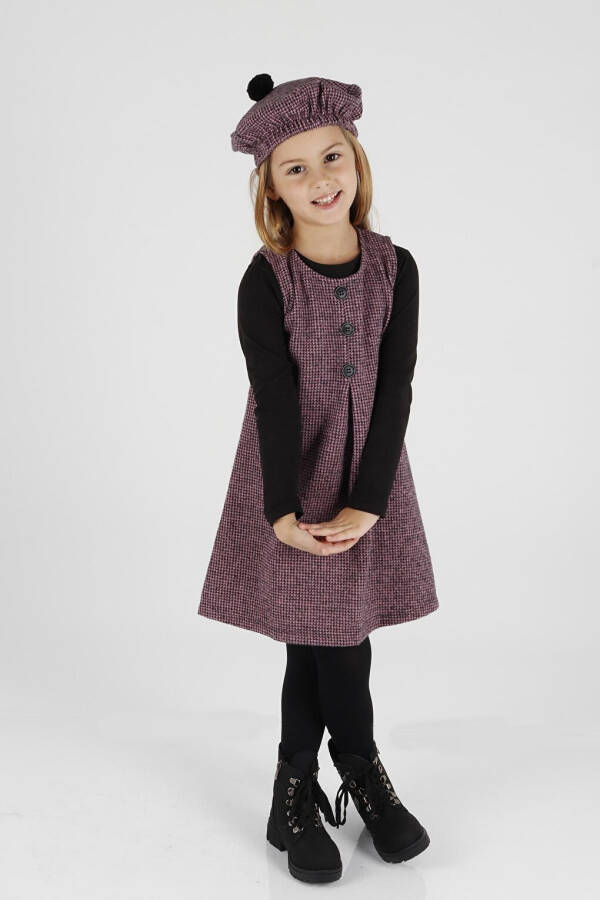 Girls Hat and Dress 3 Piece Set Button Detailed Ak2403 - 18