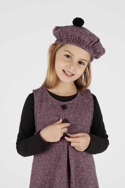 Girls Hat and Dress 3 Piece Set Button Detailed Ak2403 - 19