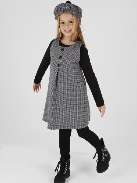 Girls' Hat and Dress 3 Piece Set with Button Details Ak2403 - 9