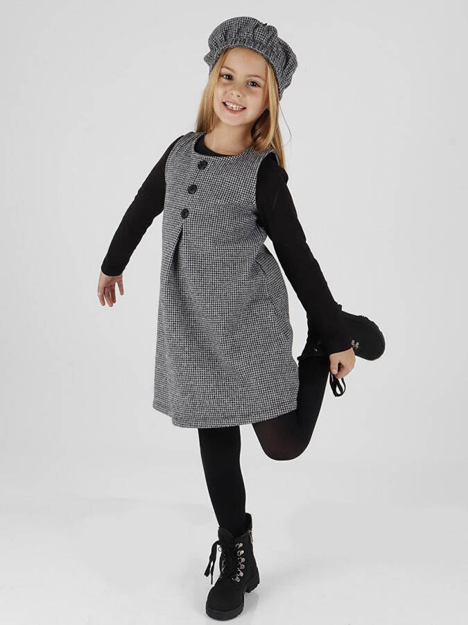 Girls' Hat and Dress 3 Piece Set with Button Details Ak2403 - 10