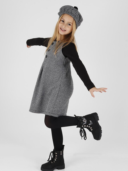 Girls' Hat and Dress 3 Piece Set with Button Details Ak2403 - 12