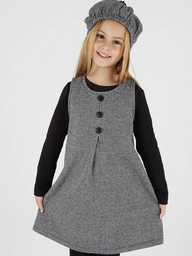 Girls' Hat and Dress 3 Piece Set with Button Details Ak2403 - 13