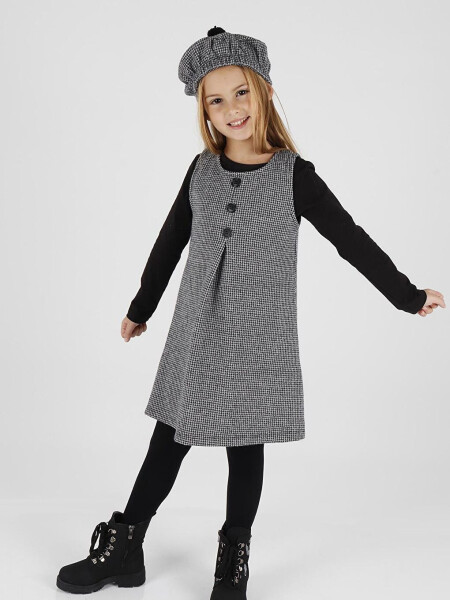 Girls' Hat and Dress 3 Piece Set with Button Details Ak2403 - 3