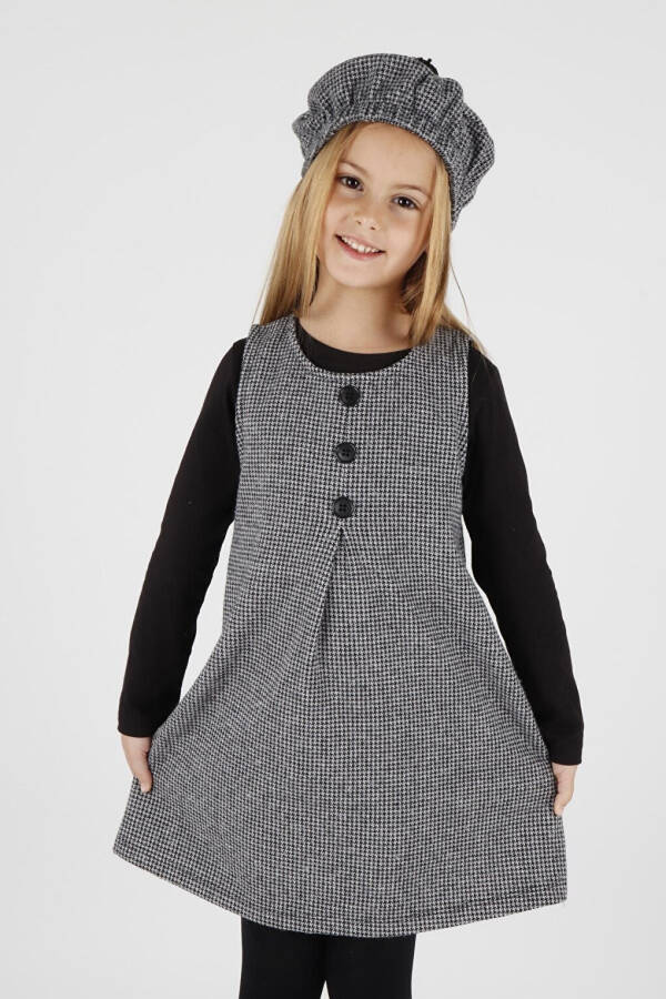 Girls' Hat and Dress 3 Piece Set with Button Details Ak2403 - 17