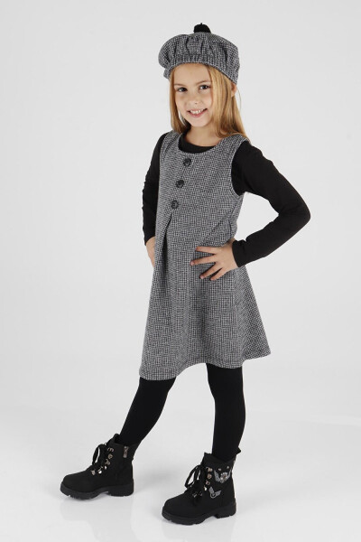 Girls' Hat and Dress 3 Piece Set with Button Details Ak2403 - 18