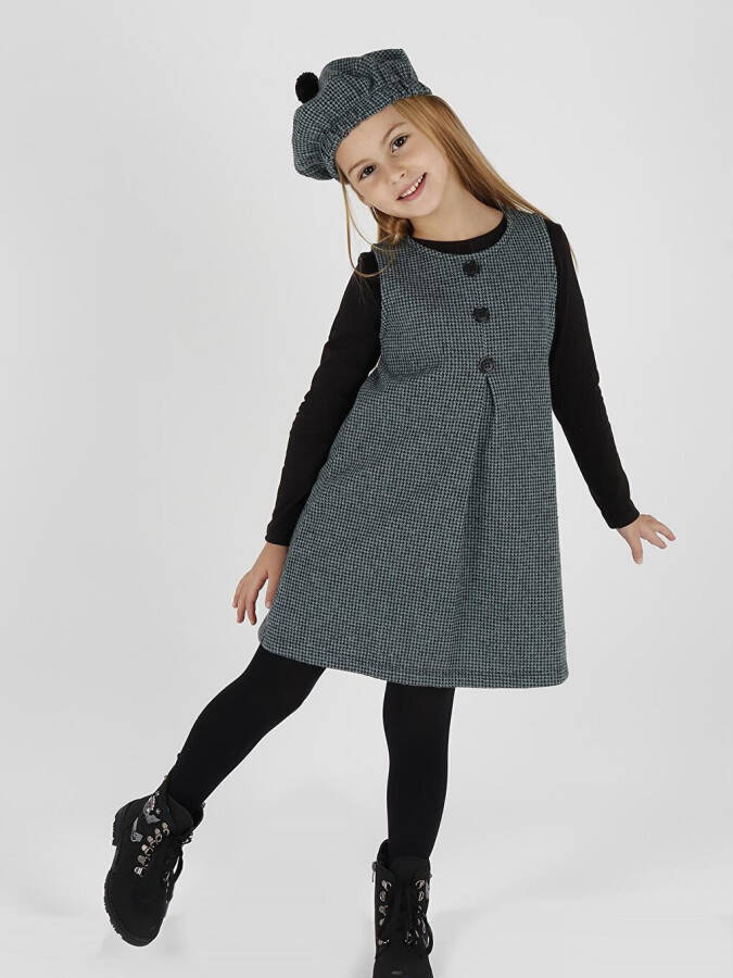 Girls Hat Dress with Bodice 3 Piece Set Button Detailed Ak2403 - 10