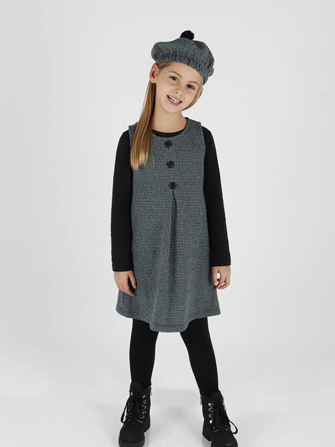 Girls Hat Dress with Bodice 3 Piece Set Button Detailed Ak2403 - 11