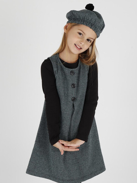 Girls Hat Dress with Bodice 3 Piece Set Button Detailed Ak2403 - 12