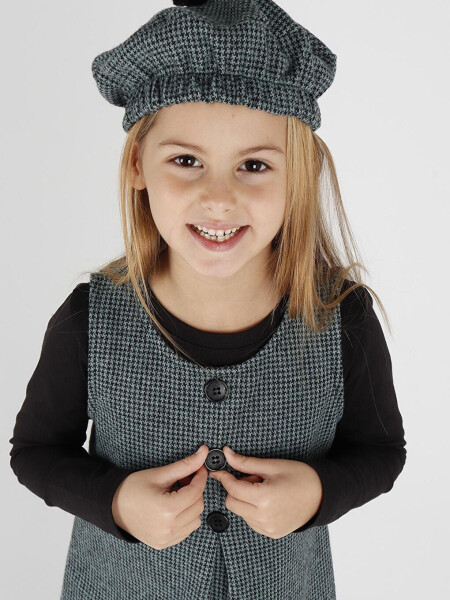 Girls Hat Dress with Bodice 3 Piece Set Button Detailed Ak2403 - 13