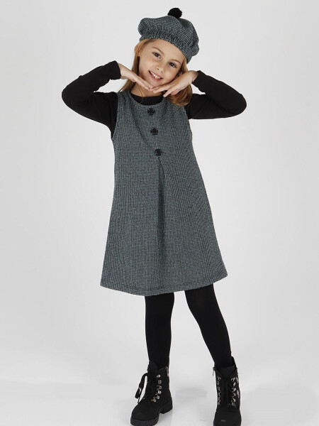 Girls Hat Dress with Bodice 3 Piece Set Button Detailed Ak2403 - 1