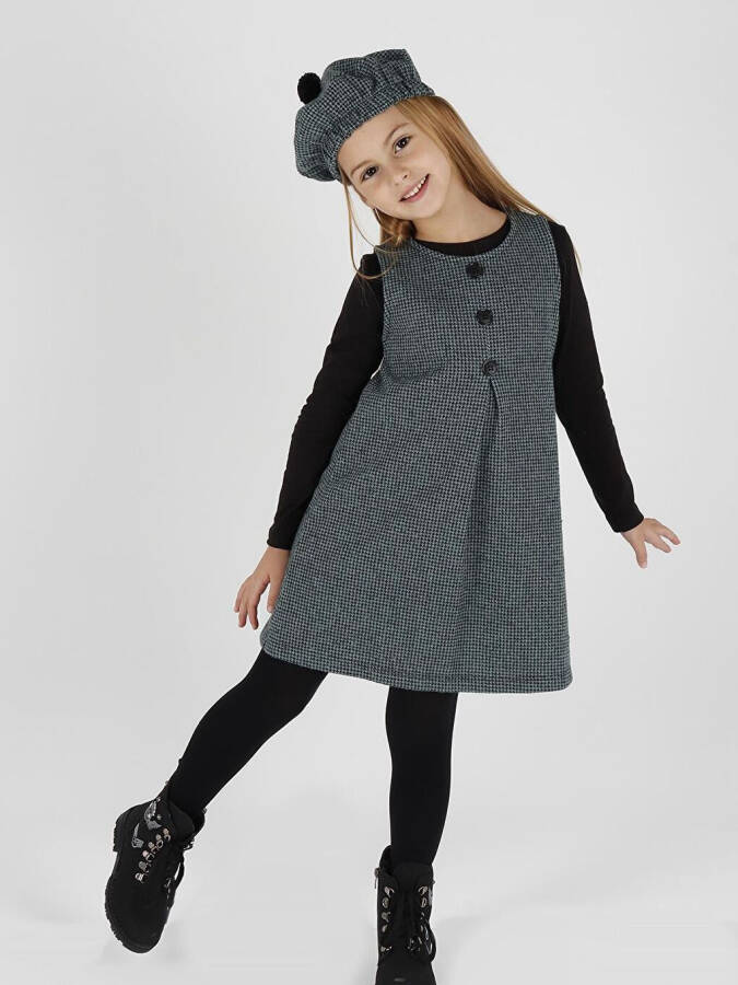 Girls Hat Dress with Bodice 3 Piece Set Button Detailed Ak2403 - 3