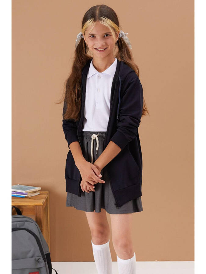 Girls' Hooded Zip-Up Navy School Jacket 16192 - 12