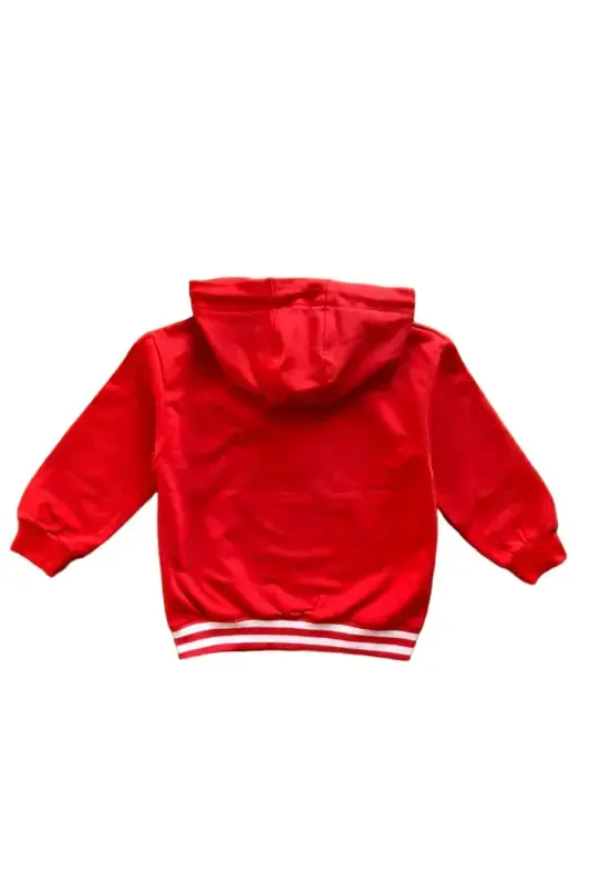 Girls' Hooded Zippered Coral Red Basic Long-Sleeved Pocket Cardigan - 5