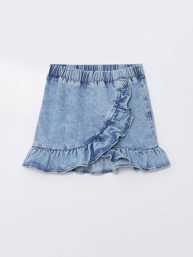 Girls' Jean Skirt with Elastic Waistband and Frill - 4