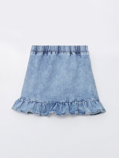 Girls' Jean Skirt with Elastic Waistband and Frill - 6