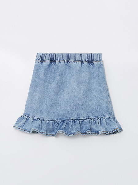 Girls' Jean Skirt with Elastic Waistband and Frill - 3