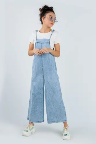 Girls' Jumpsuit with Straps and Wide Legs - 1