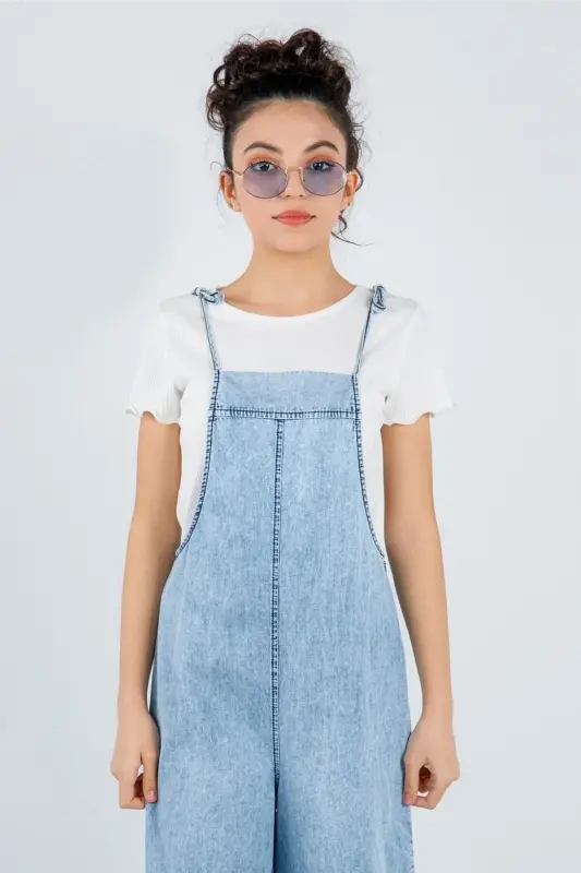 Girls' Jumpsuit with Straps and Wide Legs - 2