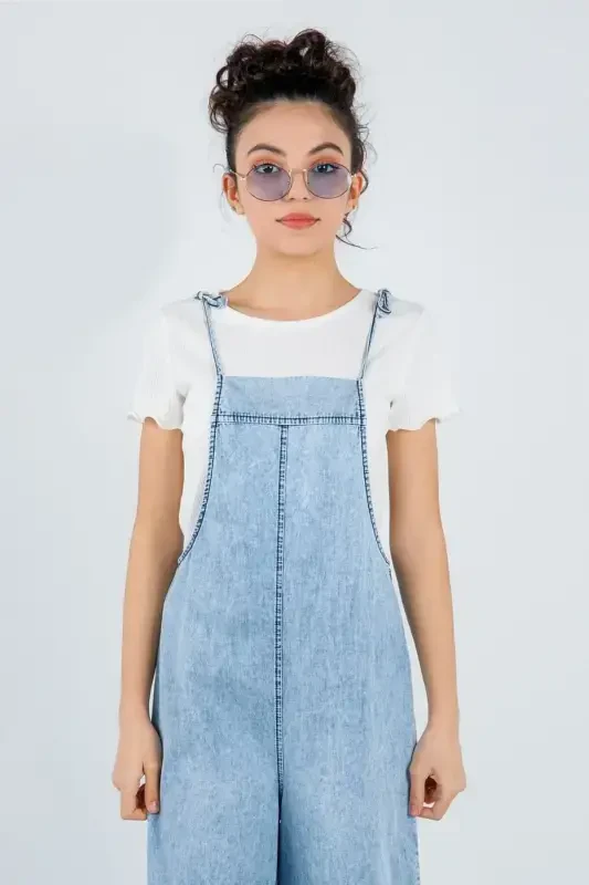 Girls' Jumpsuit with Straps and Wide Legs - 2