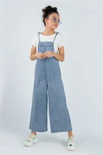 Girls' Jumpsuit with Straps and Wide Legs - 4