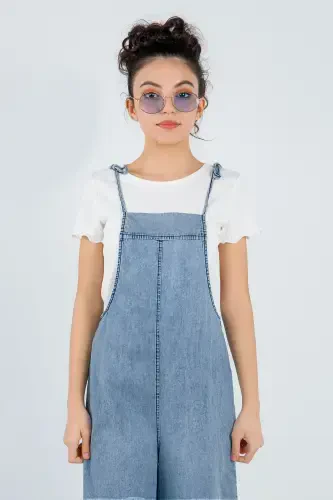 Girls' Jumpsuit with Straps and Wide Legs - 6