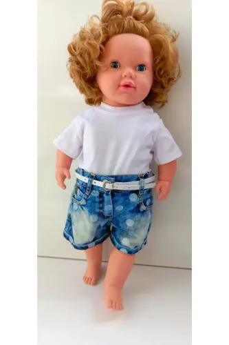 Girls Kids Low Waist Double Leg Skinny Fit Belted Denim Shorts - 3